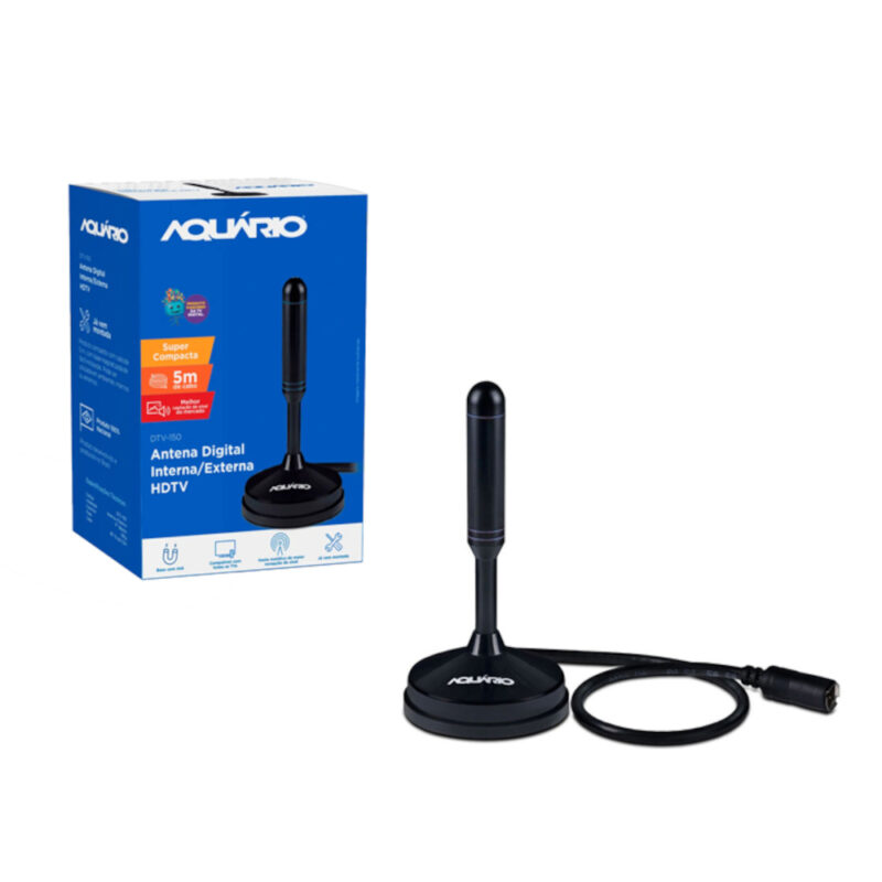 Antena Digital Interna, HDTV 4K VHF UHF FM, 5 Metros de Cabo - Aquário DTV-150