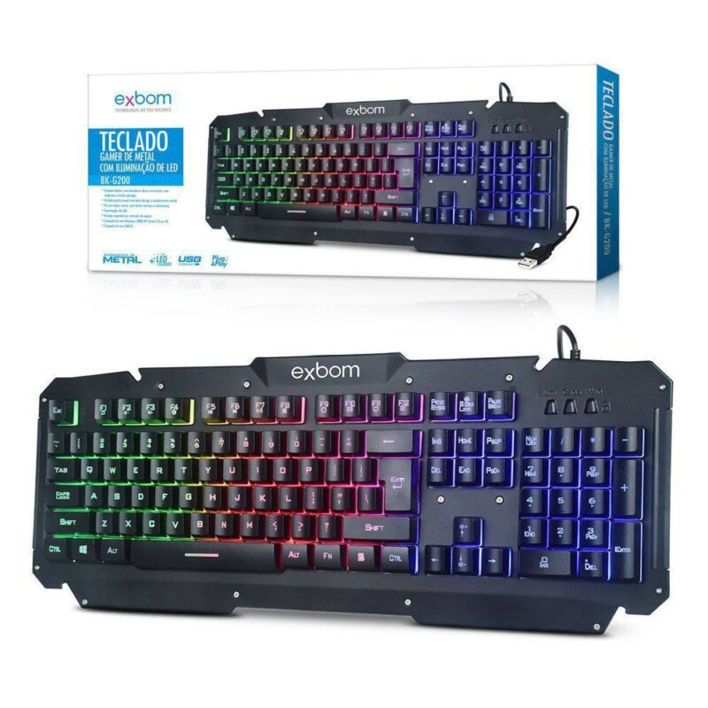 Teclado Gamer Multimídia Abnt2 Com Led Rgb Acabamento em Metal Exbom BK-G200 - Image 3