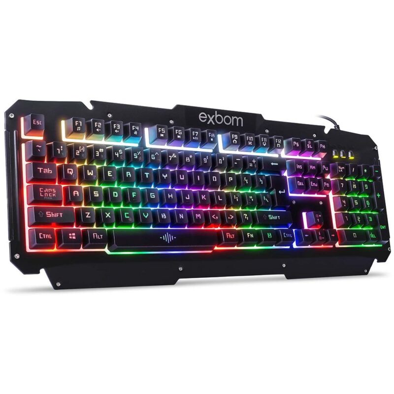 Teclado Gamer Multimídia Abnt2 Com Led Rgb Acabamento em Metal Exbom BK-G200