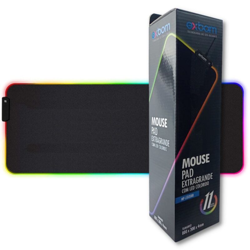 Mouse Pad Gamer Extra Grande 800x300mm Led Rgb Exbom MP-LED3080 - Preto - Image 9