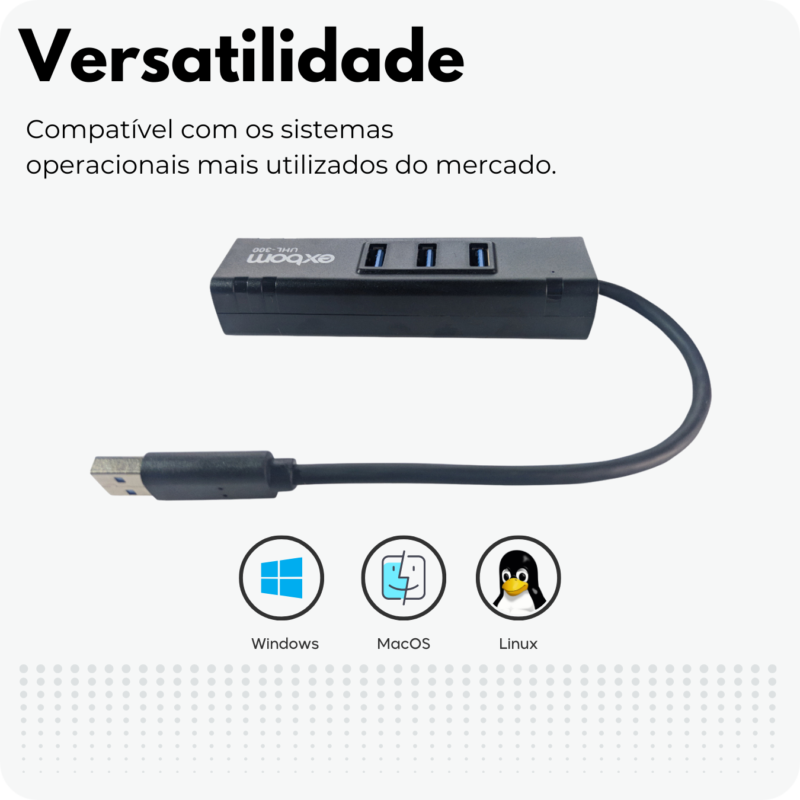 Hub usb com 3 portas e adaptador de rede gigabit ethernet uhl-300 exbom - Image 5