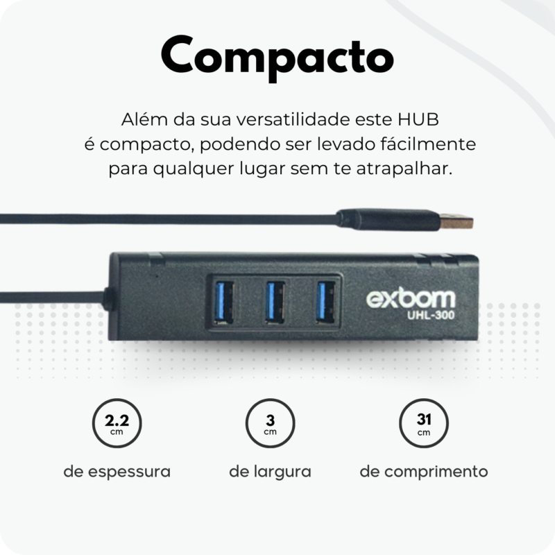 Hub usb com 3 portas e adaptador de rede gigabit ethernet uhl-300 exbom - Image 4