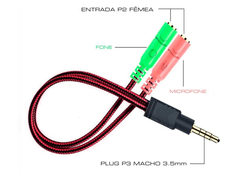 Cabo P2 P3 Adaptador de Áudio para Fone de PC, Celular, PS4, Xbox One S - (2 P2 x 1 P3 3.5mm) - 156698 - Image 3