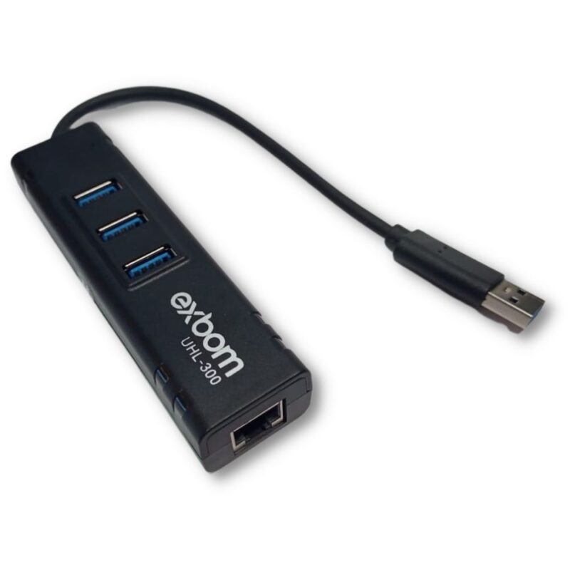 Hub USB 3.0 + Adaptador USB Para Rede RJ-45 Gigabit Placa de Rede Externa Exbom UHL-300