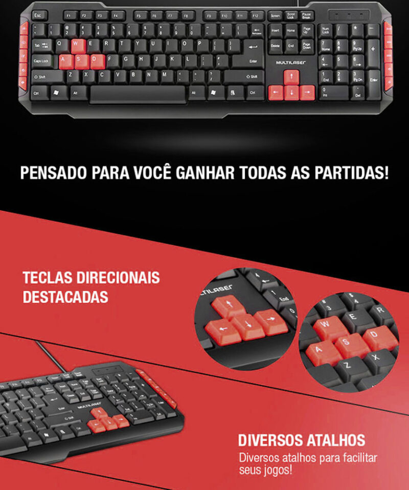 Teclado Gamer Pc Multilaser Multimídia Usb 2.0 Teclas Vermelhas Abnt2 - Image 10