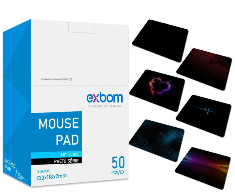 Kit 50 Unidades Mouse Pad Pequeno 18x22cm Tecido e Borracha Exbom Atacado