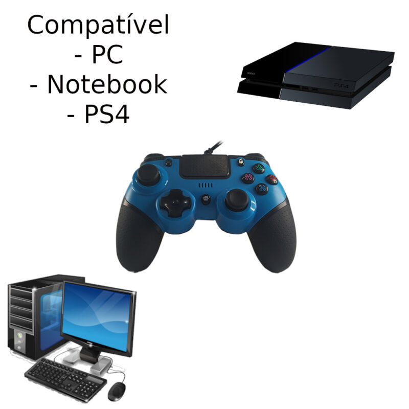 Controle PS4 PC Xbox 360 Dual Shock Analógico Com Fio Usb Feir FR-3106 - Image 14