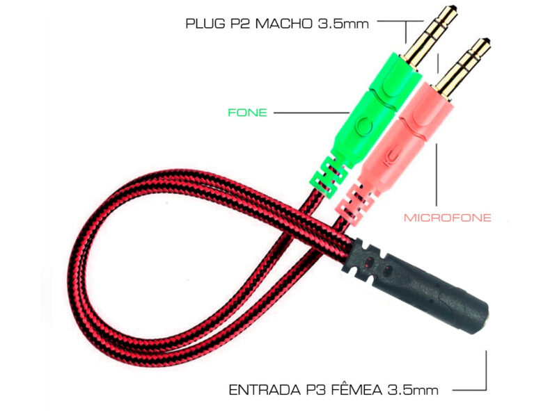 Cabo Adaptador de Audio Fone de ouvido (P3 x P2) 1 P3 Fêmea x 2 P2 Macho, PC Notebook KP-MPP02 - Image 5