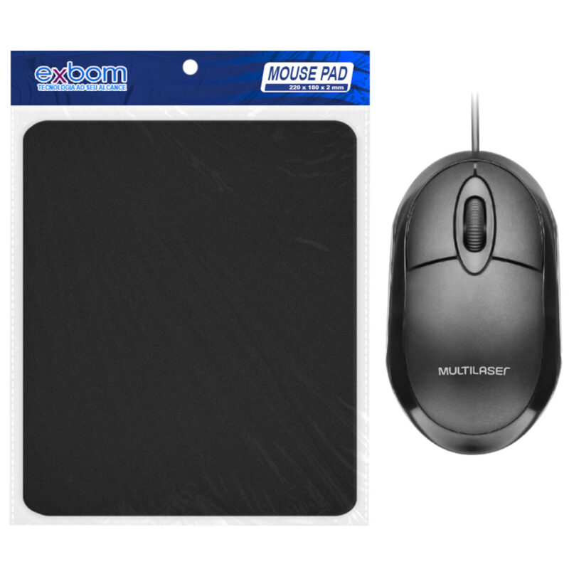 Kit Combo Mouse Usb Com Fio Multilaser + Mouse Pad Pequeno 18x22cm