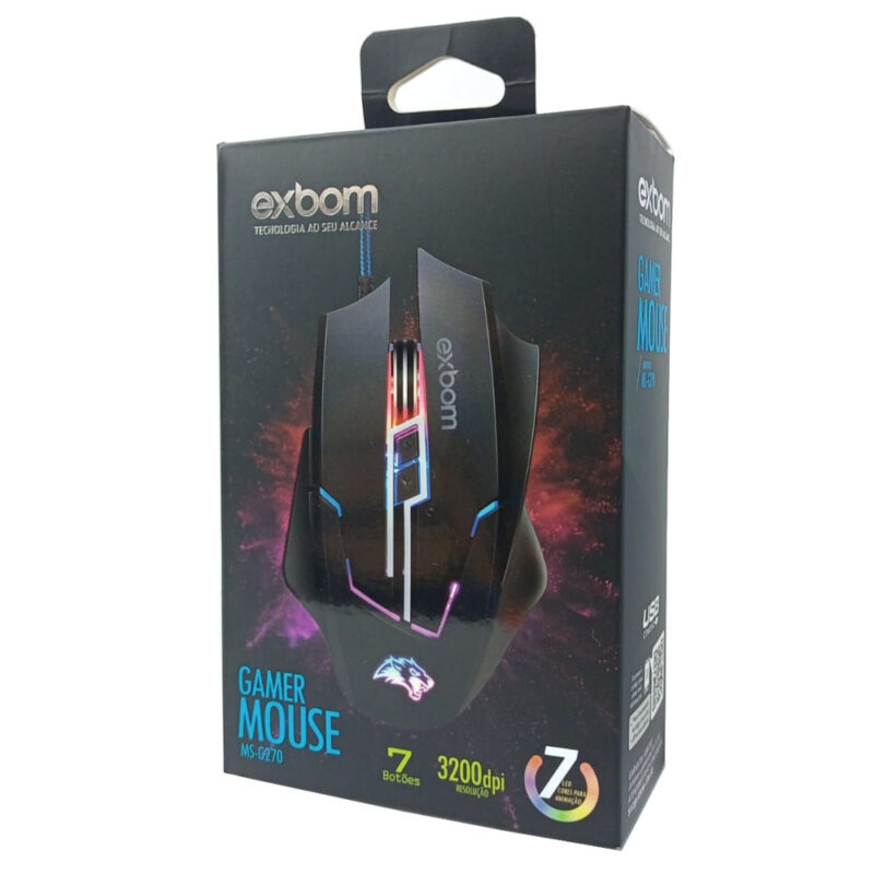 Mouse Gamer 3200Dpi Led 7 Botões Cabo Usb Revestido Exbom MS-G270 - Image 10