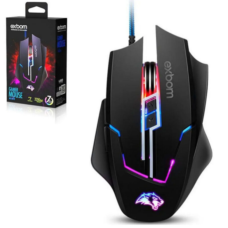 Mouse Gamer 3200Dpi Led 7 Botões Cabo Usb Revestido Exbom MS-G270