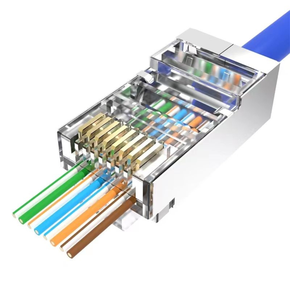 100 Conector RJ45 Cat5E EZ Vazado Blindado 8P8C RJ-45 P/ Cabo de Rede ...