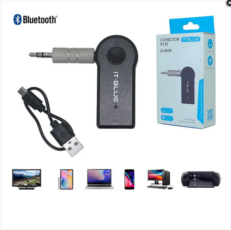 Adaptador Receptor Bluetooth Auxiliar P2 Audio Stereo Musica LE-805B