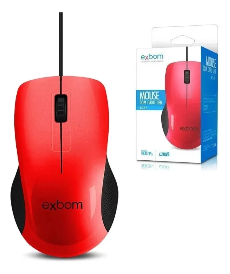 Mouse USB com Fio Exbom MS-47 – 1000 DPI, Conforto e Precisão