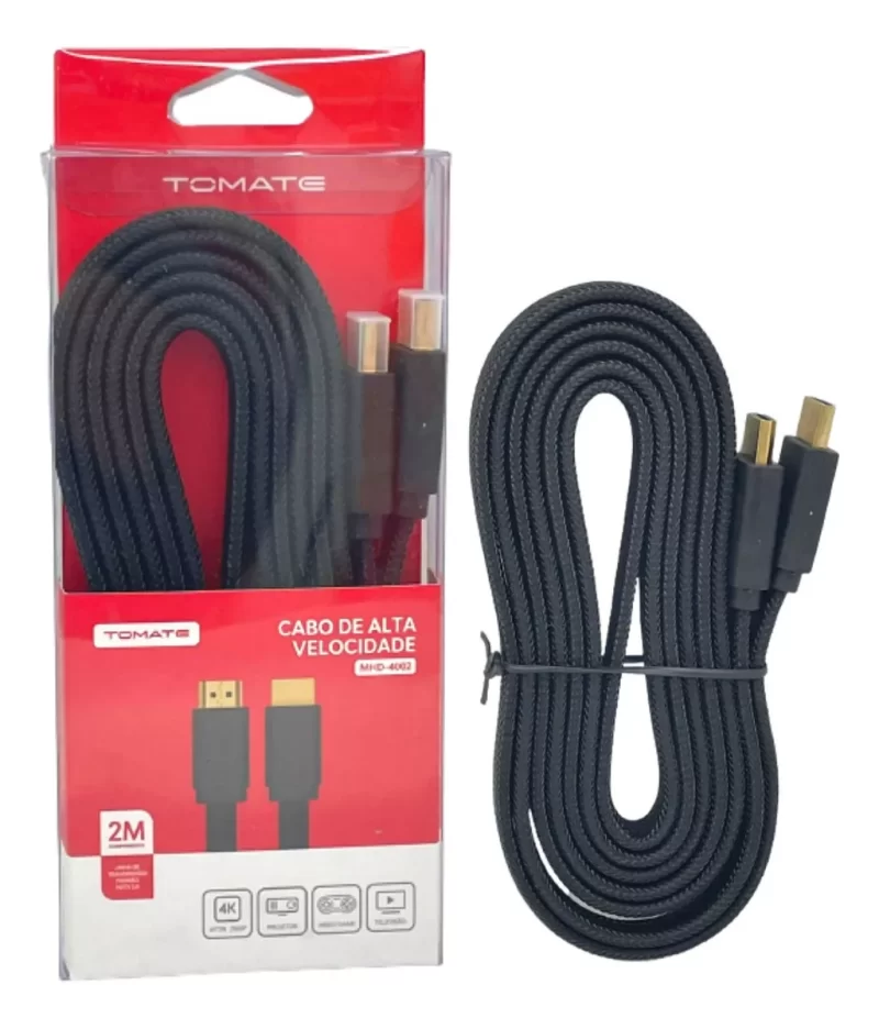 Cabo HDMI 2.0 Flat 2 Metros 4K/ARC/3D – Tomate MHD-4002, Preto