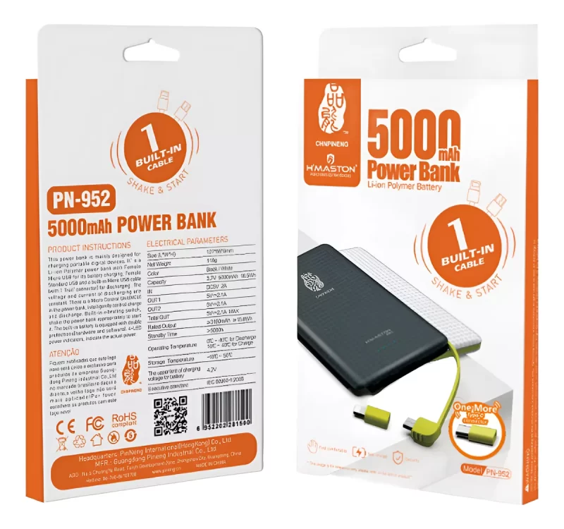 Carregador Power Bank 5000mAh Hmaston PN-952 – Energia Compacta para o Seu Dia a Dia - Image 6