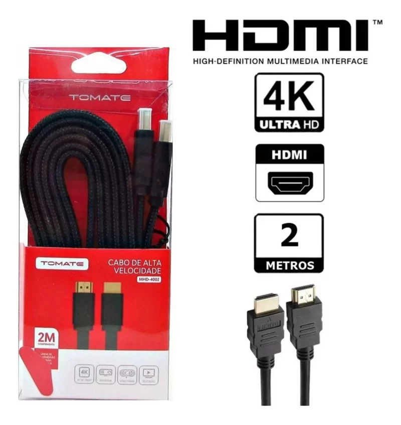 Cabo HDMI 2.0 Flat 2 Metros 4K/ARC/3D – Tomate MHD-4002, Preto - Image 2