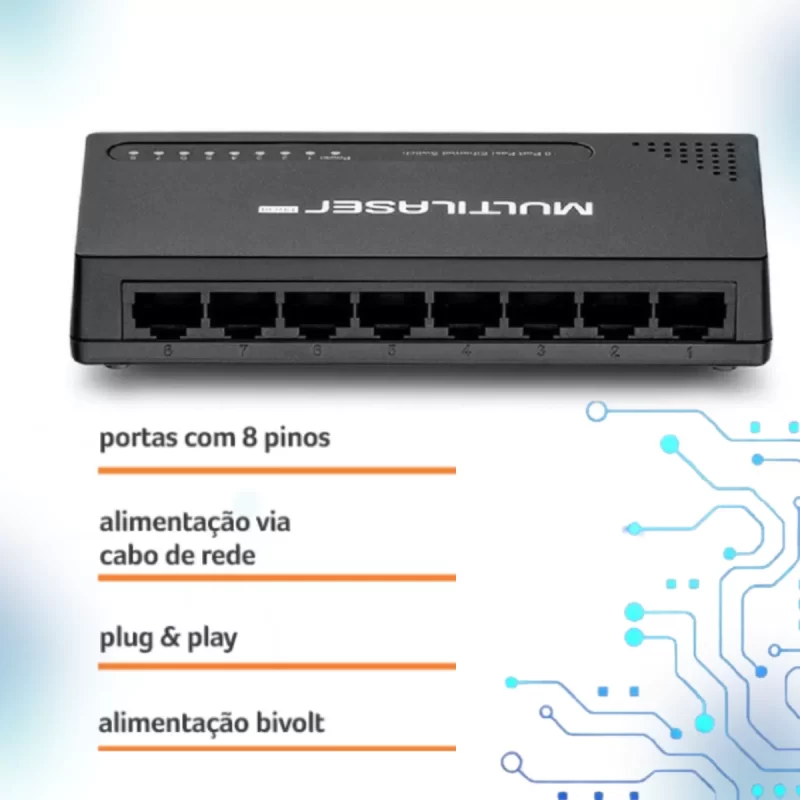 Switch Multilaser RE115 - 8 Portas 10/100Mbps com Vlan Fixa e PoE Passivo - Image 4