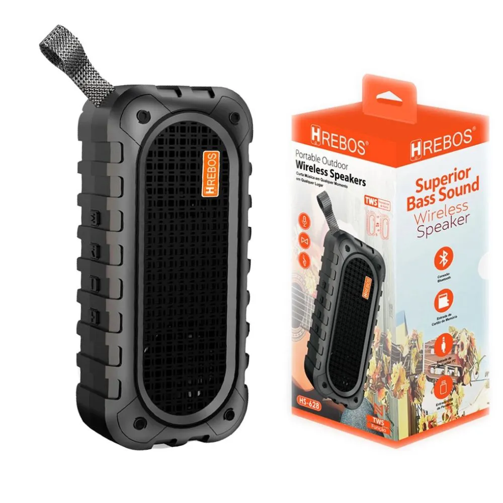 Caixa de Som Bluetooth TWS 10W c/ Bordas Emborrachadas - Hrebos - HS-628