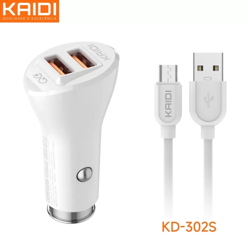 Carregador Veicular Turbo Kaidi KD-302S Cabo V8 Micro Usb - Image 2