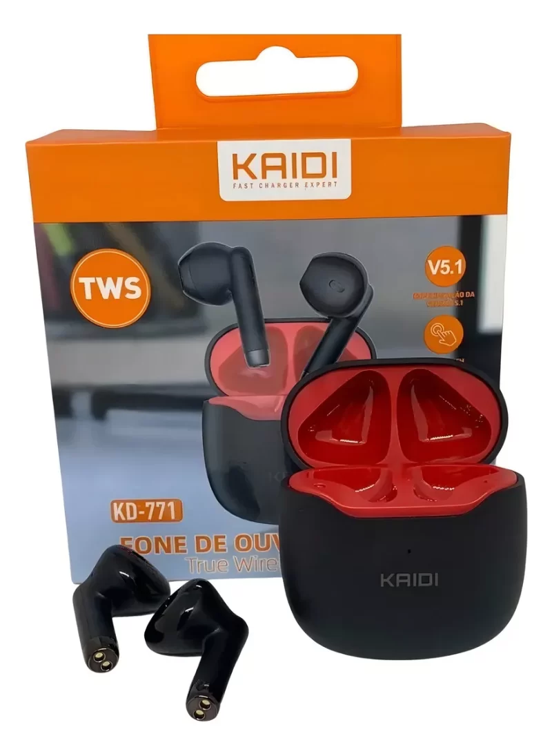 Fone de Ouvido Sem Fio TWS Bluetooth 5.1 Kaidi KD-771 – Conexão Estável e Áudio Premium