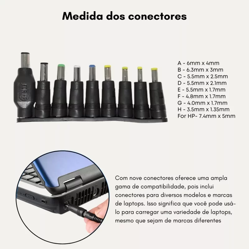 Fonte Carregador Universal para Notebook com 9 Plugs Bivolt 12V-24V Grasep D-RR100 - Image 5