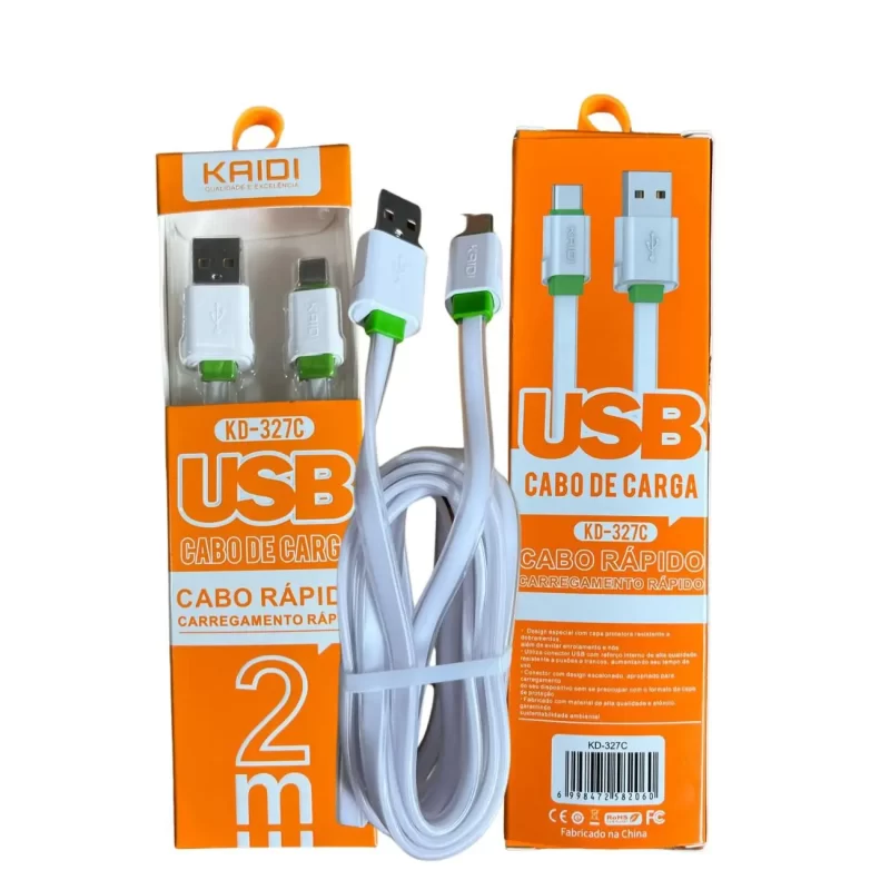 Cabo Carregador USB Tipo-C Kaidi KD-327C – 2 Metros